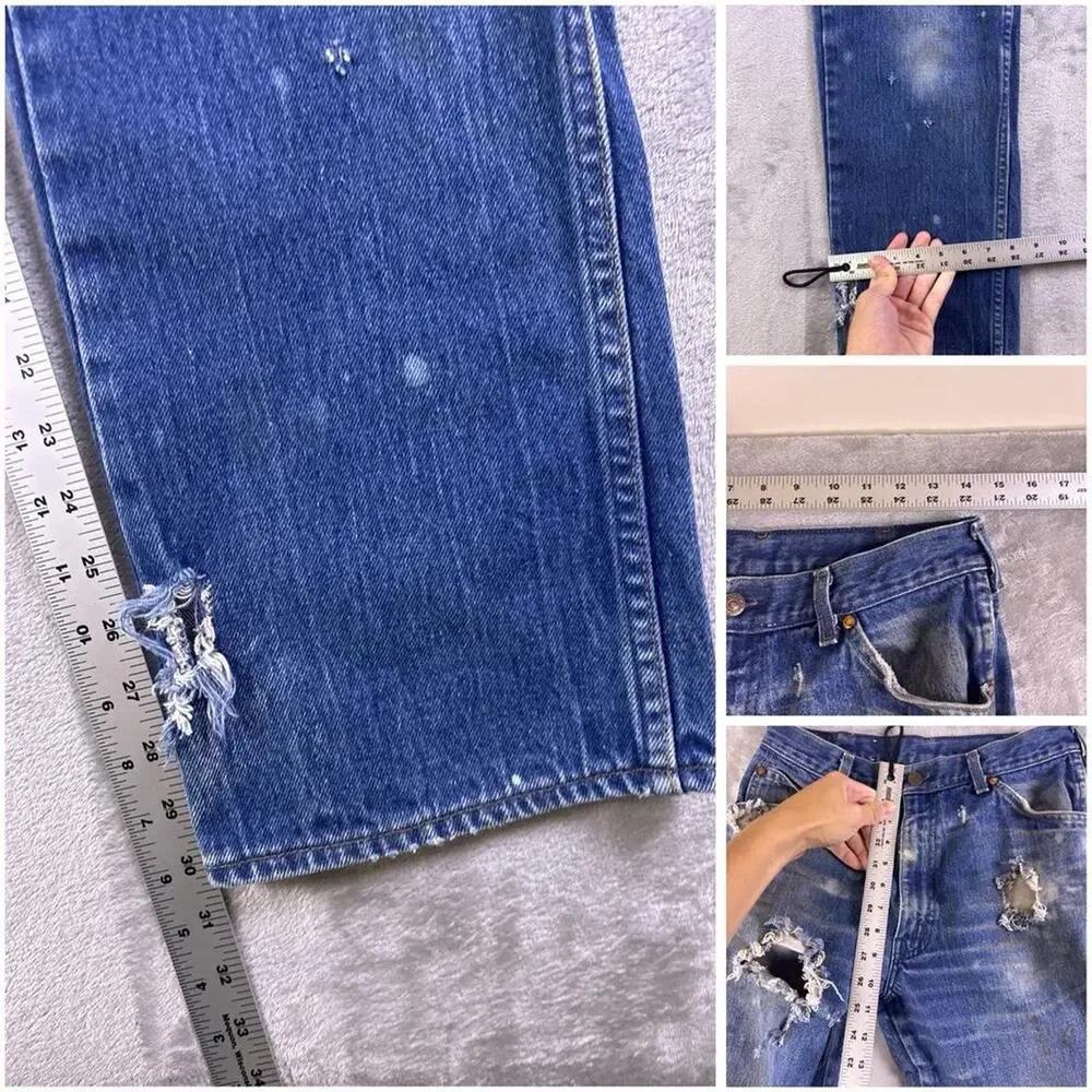 VTG 80s Levi’s 557 Cowboys Jeans 29x30.5 USA Bootcut Distressed Thrashed Denim